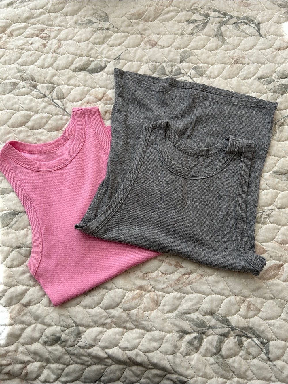 Set of 2 Pink & Gray Ribbed Tank - Sleeveless Scoop Neck